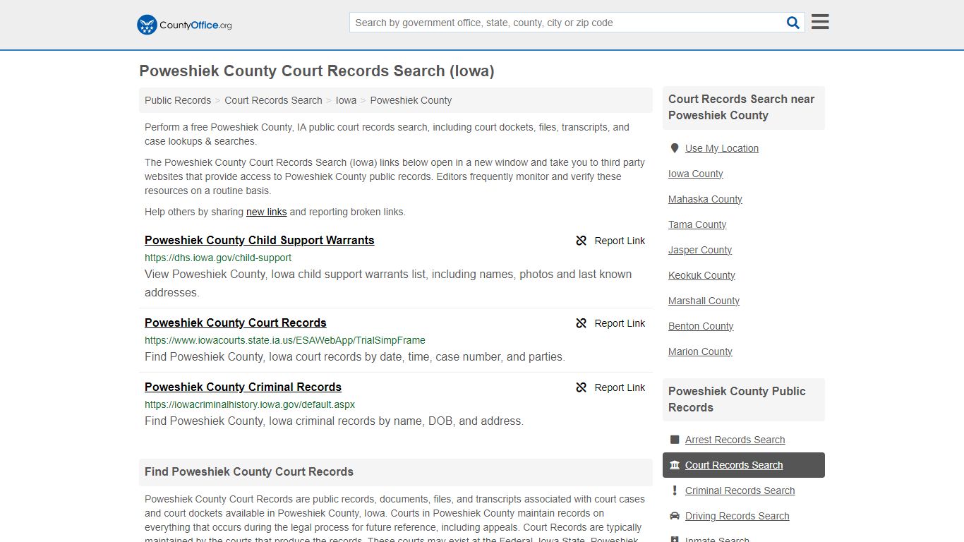 Poweshiek County Court Records Search (Iowa) - County Office