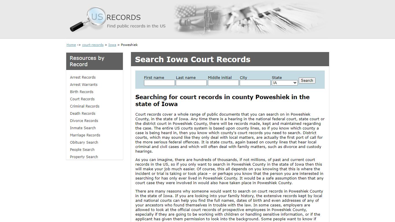 Search Court Records Poweshiek Iowa | US Records